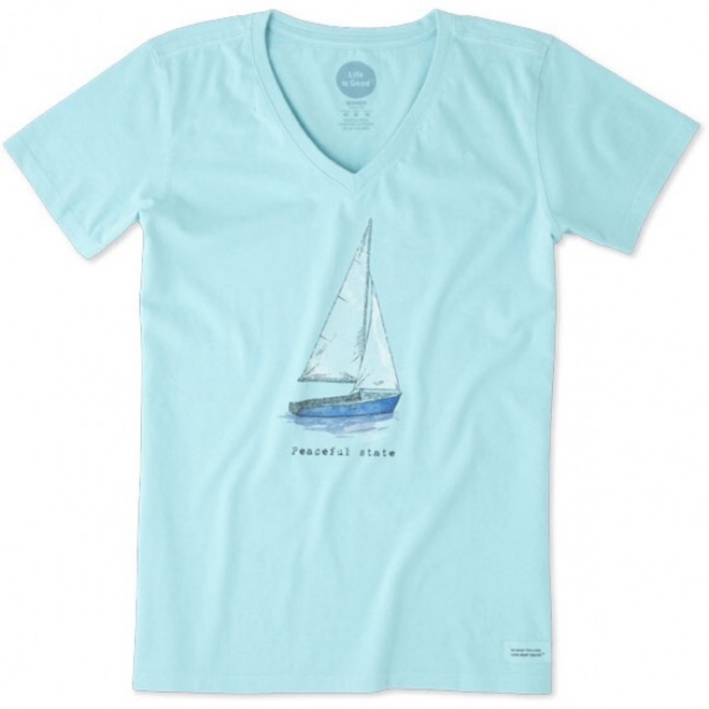 Life is Good V-neck T-shirt.